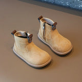 Autumn Winter Children Cotton Boots Boys British Style Leather Girls Retro Short Baby Soft Anti-kick Warm Shoes MartLion   