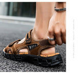 Beach Shoes Men's Slippers Summer Sandals Leather Sandals Outdoor Non-Slip Garden Hiking Mart Lion   