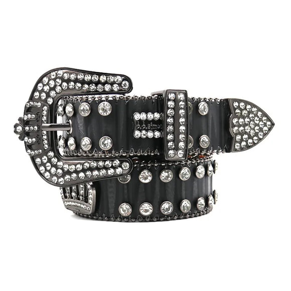 crown rhinestones diamond-set punk leather belt unisex versatile design high-end classic alloy pin buckle MartLion Figure 10 100cm CHINA