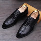 Genuine Leather Men's Crocodile Dress Leather Shoes Lace-Up Wedding Party Office Oxfords Flats MartLion black 39 