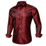 Hi-Tie Long Sleeve Silk Shirts Men's Suit Dress Outwear Slim Jacquard Wedding Floral Paisley Gold Blue Red MartLion   