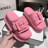 Summer Soft Platform Slippers for Women Beach Sandals Thick Sole Casual Square Buckle Slippers Designer Slides Mart Lion   