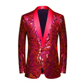 Luxury Wave Striped Gold Sequin Blazer Jackets Men's Shawl Lapel One Button Shiny Party Wedding Suits Jackets Tuxedo Blazer MartLion Red XS 