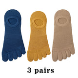 3 Pairs Men's Open Toe Sweat-absorbing Boat Socks Cotton Breathable Invisible Ankle Short Socks Elastic Finger Mart Lion blue yellow brown  