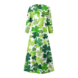 Long Dresses Delicate St Patrick's Day Print Mid-Calf For Woman O-Neck 3/4 Sleeves Ladies Frocks MartLion   