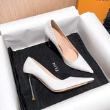 White Super High Stiletto Heels Pumps Women Office Pointed Toe Thin Heel Party Shoes High Heel Work Dress MartLion   