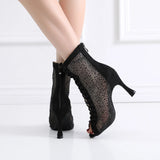 Black Latin Dance Shoes for Women Offer Women's Modern Salsa Jazz Dance High Heels Party Ballroom soft-soled Boots MartLion   