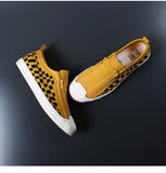 Spring Men's Leather Casual Shoes Yellow Moccasins Low top Men Flat Sneakers Comfort Slip On Footwear Loafers MartLion   