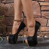 Elegant Women Party Wedding Banquet Shoes Shallow Peep Toe Super High Heels Platform Pumps MartLion Black 34 