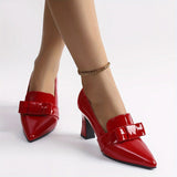 Elegant High Heeled Pumps For Women, Pointed Toe Shallow Mouth Slip On Soft Sole Dressy Chunky Heels, Bowknot Formal Shoes MartLion