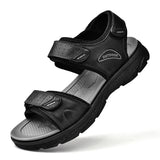 Summer Genuine Leather Sandals For Men's Outdoor Beach Shoes Open Adjustable Designer Lightweight MartLion Black 42 