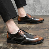 Brown Brogue Men's Formal Shoes Pointed Leather Wedding Party Lace-up zapatos hombre MartLion   