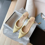 Summer Spring Women Shoes Pointed Toe Sandals Strappy Med Heels Split Leather Dress Rome Gladiator MartLion   