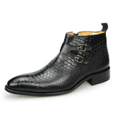 Casual Shoes Men's Boots Genuine Cow Leather Ankle Formal Zipper Dress Safety Snake Print MartLion   