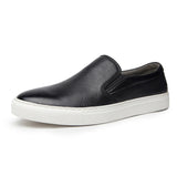 High End Men's Genuine Leather Casual Shoes Concise Cool Slip-on Loafers Flat Skate Mart Lion Black 38 