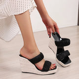 Summer Shoes Women High Heels Sandals Ladies Party Platform Wedges Wedge Heel 10cm Black MartLion   