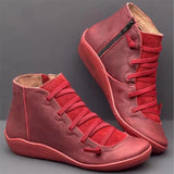Women Arch Boots Short Plush Warm Femme Winter Waterproof Shoes Ankle PU MartLion Red 37 
