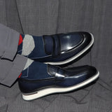 Classic Designer Men's Penny Loafer Shoes Blue Genuine Leather Slip-on Wedding Flat Casual Dress MartLion   