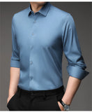 Mulberry Silk Shirt Men's Long Sleeved Spring and  Casual Solid Color Thin Formal No Iron Shirts MartLion   