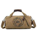 Both Men's Women Hand Shoulder Canvas Cylindrical Casual Travel Fitness Clothing Package-Retro Bucket Bag Mart Lion Khaki  