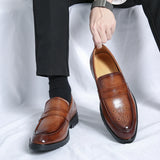 Summer Men's Classic Business Casual Loafers Brogue Carving Evening Dinner Men Dress Slip ON Leather Shoes black MartLion   