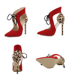 Liyke Cross-Tied Women Pumps Sandals Pointed Toe Wedding Stripper High Heels Leopard Print Stiletto Shoes Mules Mart Lion   