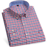Men's 100% Cotton Long Sleeve Plaid Checkered Shirts Single Patch Pocket Standard-fit Button-down Striped Casual Oxford Mart Lion L510 41 