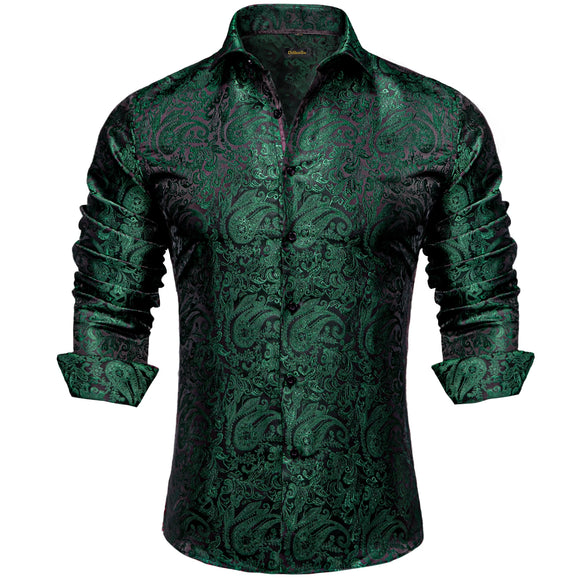 Style Long Sleeve Shirts Men's Luxury Green Paisley Social Dress Shirt Clothing MartLion   