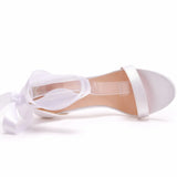 Fish Mouth High Heel Strap Sandals Beautiful Ribbon Silk Fabric High Heel Women's Shoes Banquet Wedding Dress MartLion   