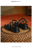 Small Women Rivets Sandals Elevated Low Heel Korean Design Girls Shoes Platform Mujer Mart Lion   