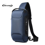 Multifunctional Crossbody Bag Single Shoulder Anti Theft Travel Waterproof USB Charging chest bag Backpack MartLion Upgraded Solid Blue  