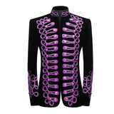 Men's Stylish Court Prince Black Velvet Gold Embroidery Blazer Suit Jacket Wedding Party Prom Suit Stage Singer Mart Lion Purple US Size XS 