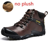 Black Brown Leather Outdoor Hiking Shoes Men's Waterproof Trekking Warm Boots for Winter Forest Hunting Camping MartLion Dark Brown No plush 39 