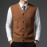 Men's Clothing Top Grade Winter V Neck Woolen Brand Knit Cardigan Casual Sweater Vest Sleeveless MartLion Dark Brown 50 L 110 