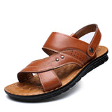 Men's Summer Sandals Genuine leather slip-on casual slippers hombre MartLion yellow 6 38 length 24.0cm 