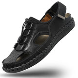 Genuine Leather Sandals Summer Comfort Handmade Casual Shoes Flat Sandals Men's Outdoor Beach Sandals MartLion black Z2198 38 CHINA