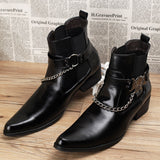 Pointed Toe Men's Black Ankle Boots Trending Buckle Patent Leather Zapatos  Loafers Casual Mart Lion   