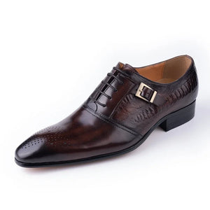 Men's Genuine Leather Social Oxford Elegant Dress Shoes Hand Lace-up Pointed Party Wedding Black Coffee MartLion cooffee 39 