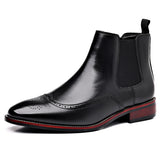 Men's Classic Retro Chelsea Boots Brogue Leather Ankle British Style Short Casual Shoes MartLion Black 46 (US 12) CHINA