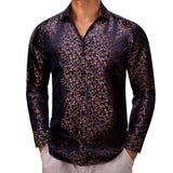 Designer Shirts Men's Silk Long Sleeve Gold Black Flower Slim Fit Blouses Casual Formal Tops Breathable Barry Wang MartLion   