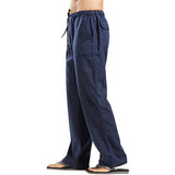 Men's Cotton Linen Pants Loose Cool Casual Long Pants Elastic Waist Long Pant Casual Streetwear Lightweight Trousers MartLion navy blue S 