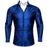 Luxury Purple Men's Silk Shirt Spring Autumn Long Sleeve Lapel Shirts Casual Fit Set Party Wedding Barry Wang MartLion   