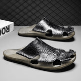Men's Slides Leather Slippers Summer Shoes Sandals Designer Footwear Mart Lion   