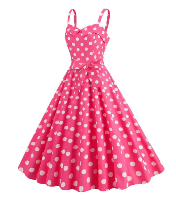 Women's Summer Dress Retro Pink Plaid Gown Christmas Party Clothes Robe Waisted Dress MartLion   