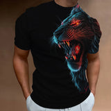 Beast Fierce Lion Wolf 3D T Shirt  Summer Men's Oversized Short Sleeve Black and White MartLion C01-DY11785 M 