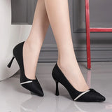 Crystal Stiletto Heels Pumps Women Black White Pu Leather High Heels Shoes Pointed Toe Party MartLion   