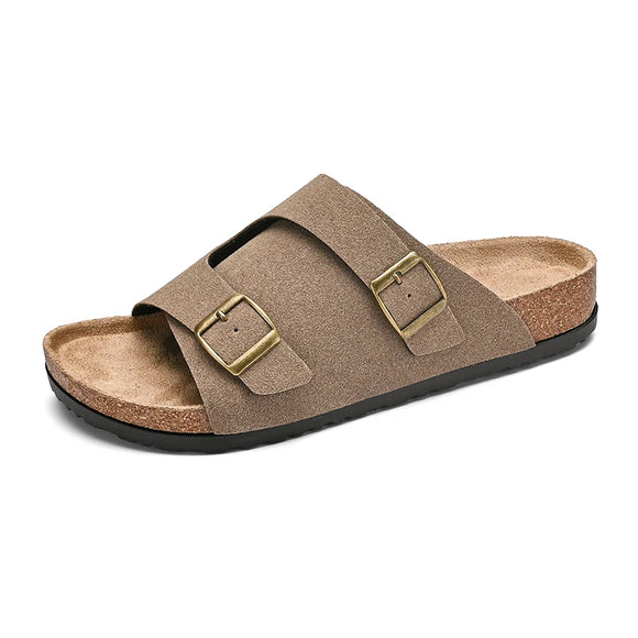 Trends Men's Slippers Leather Outside Sandals Soft Sole Beach Slippers Casual Slide Shoes Couple Outdoor Summer MartLion Khaki 44 