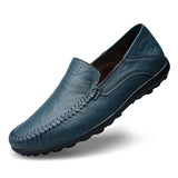 Genuine Leather Men's Shoes Casual Luxury Formal Loafers Moccasins Breathable Slip Boat MartLion Blue 37 