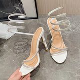 Luxury Crystal Snake Coiled Women Sandals Thin High heels Wedding Party Gladiator Summer Shoes MartLion White 35 