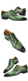 Luxury Men's Oxford Shoes British Carved Dress Leather Pointed Trendy Lace-up Green Black Formal MartLion   